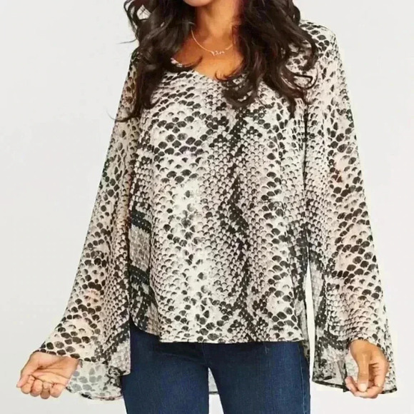 SHOW ME YOUR MUMU Hippie Dippie Top Womens Snake Skin Print Semi Sheer - Small - Picture 1 of 6